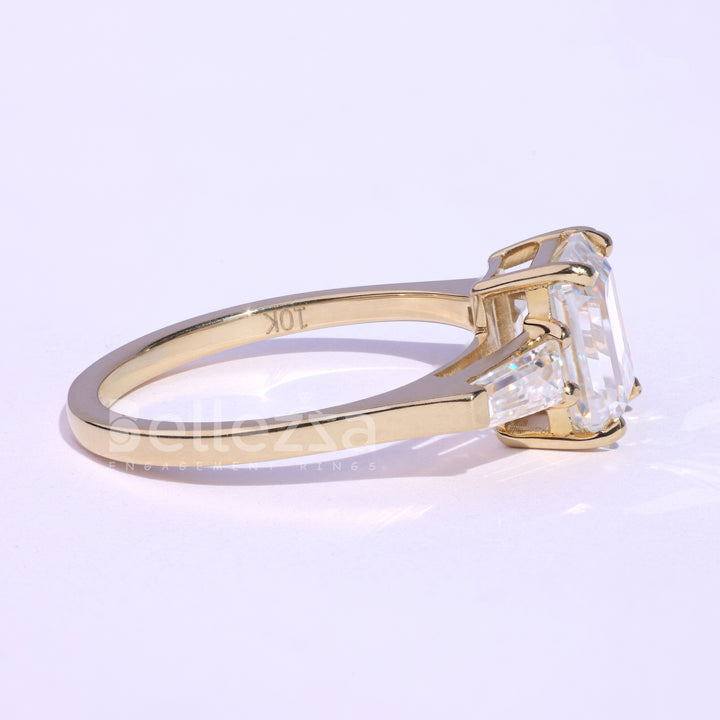 1.75CT Emerald Cut Three Stone Moissanite Engagement Ring - Ready To Ship