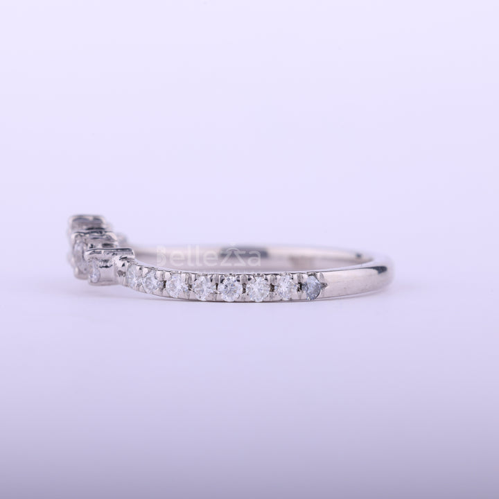 Round Cut Curved Moissanite Wedding Band For Her