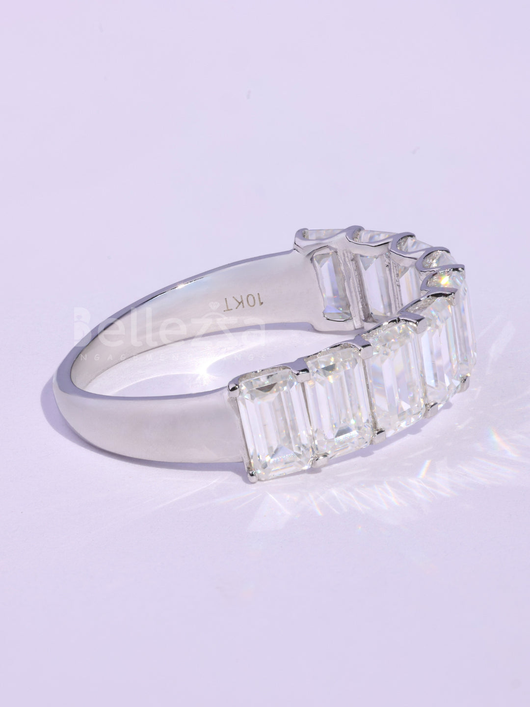 Emerald Cut Half Eternity Moissanite Wedding Band