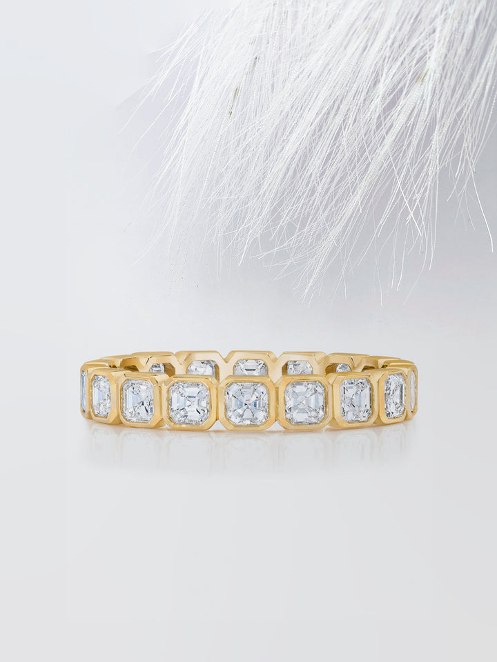 Asscher Cut Bezel Diamond Wedding Band For Women