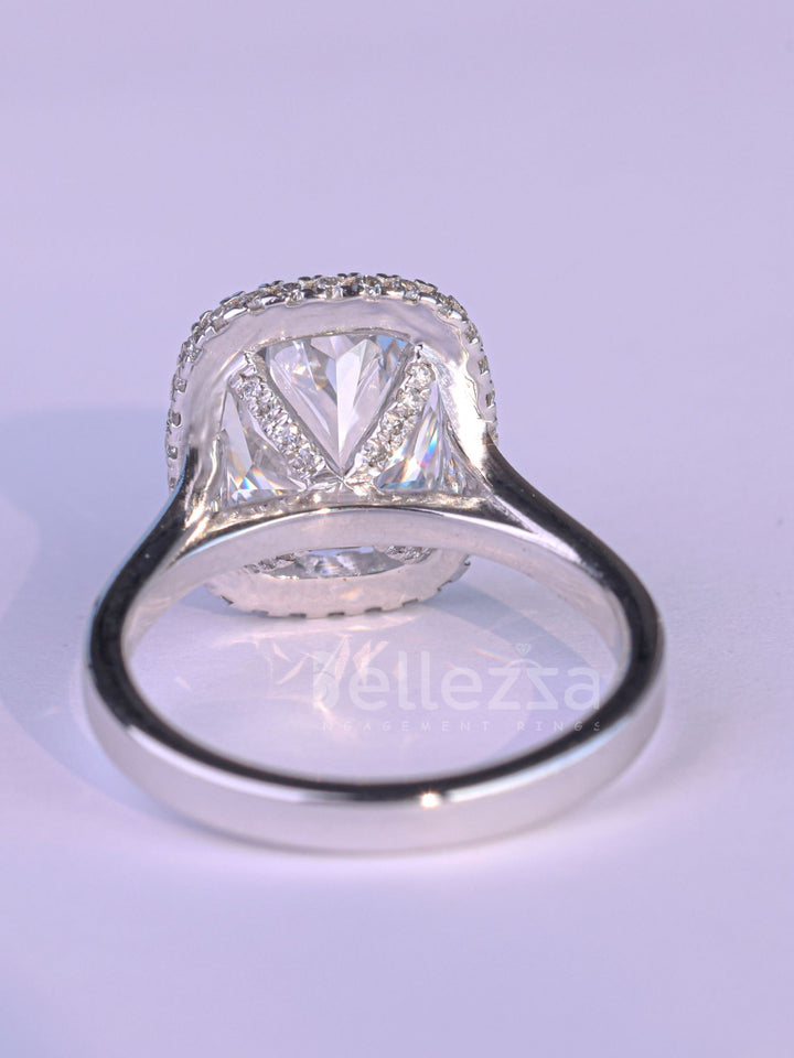 2.0CT Elongated Cushion Cut Halo Set Engagement Ring