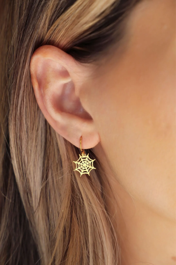 14K Spider Web Halloween Earrings for Women