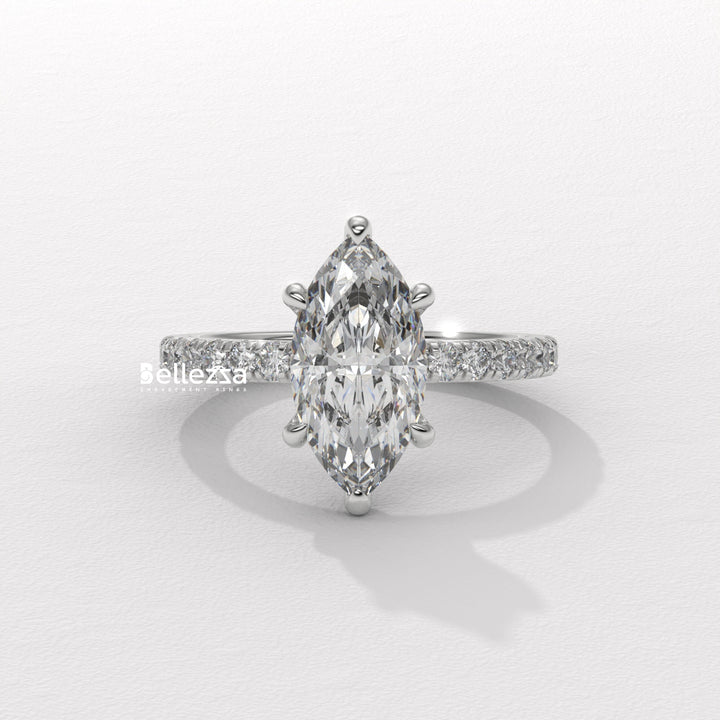 2.50-3.50CT Marquise Cut CVD Diamond Pave Setting Engagement Ring