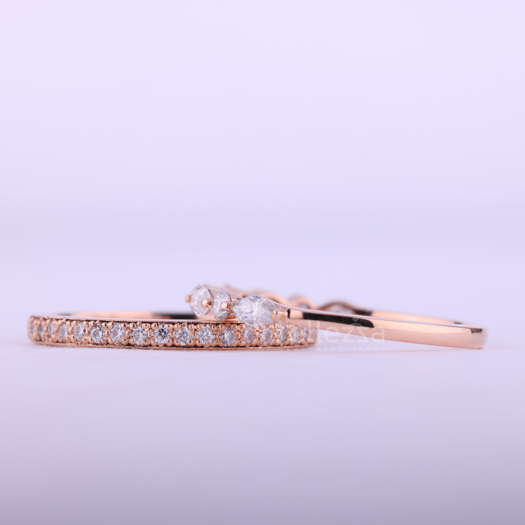 Round & Marquise Cut Half Eternity Two Moissanite Wedding Bands