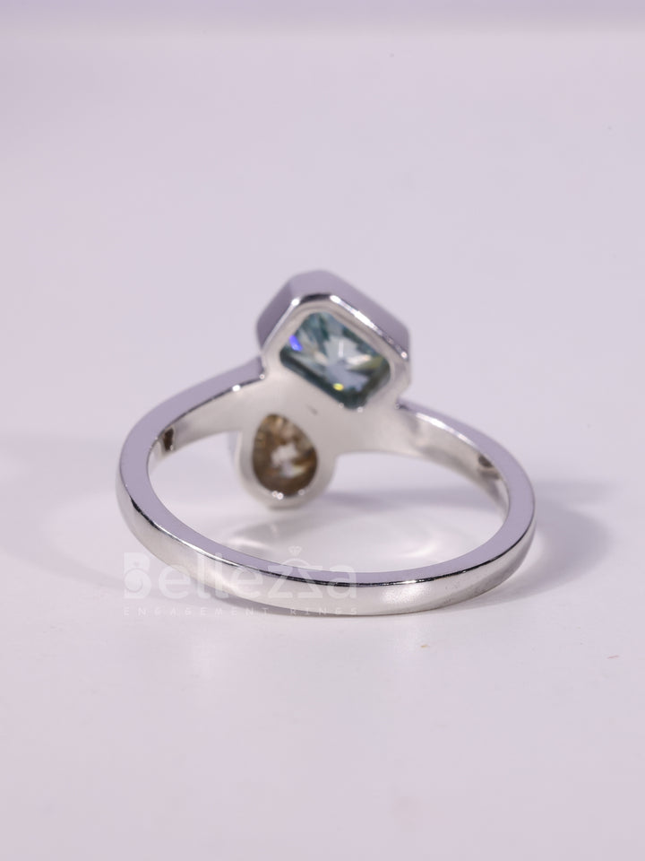 1.0CTW Radiant & Pear Cut Color Diamond Toi Et Moi Engagement Ring