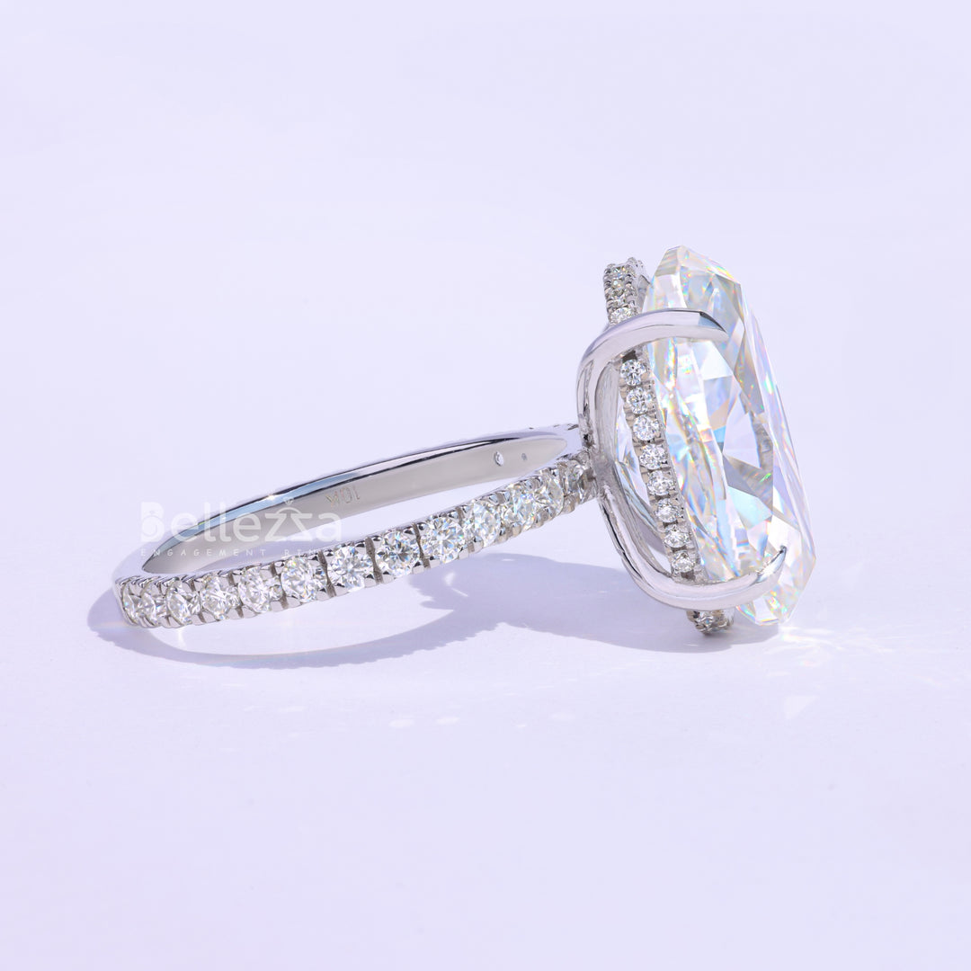 9.0CT Oval Cut Hidden Halo Moissanite Engagement Ring - Ready To Ship