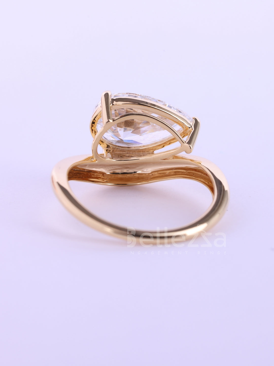 2.0CT East-West Pear Cut Curved Moissanite Solitaire Engagement Ring