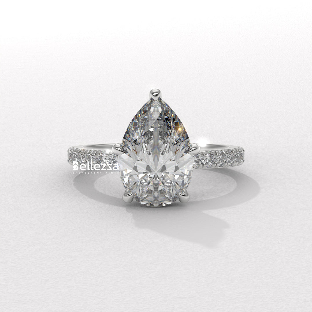 1.50-2.50CT Pear Cut Diamond Pave Setting Lab Grown Engagement Ring