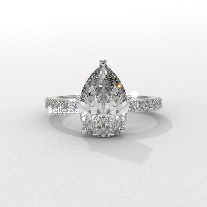 1.50-2.50CT Pear Cut Diamond Pave Setting Lab Grown Engagement Ring