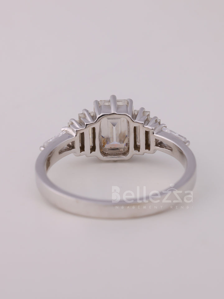 1.0CT Emerald Cut Cluster Diamond Moissanite Engagement Ring