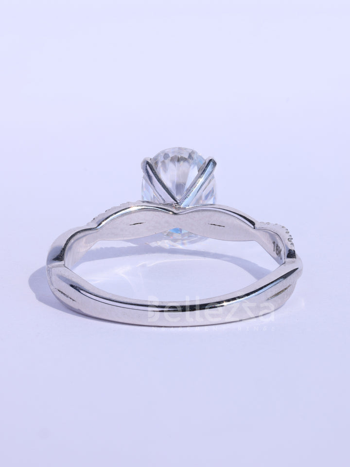 1.0CT Oval Cut Twisted Pave Setting Moissanite Engagement Ring