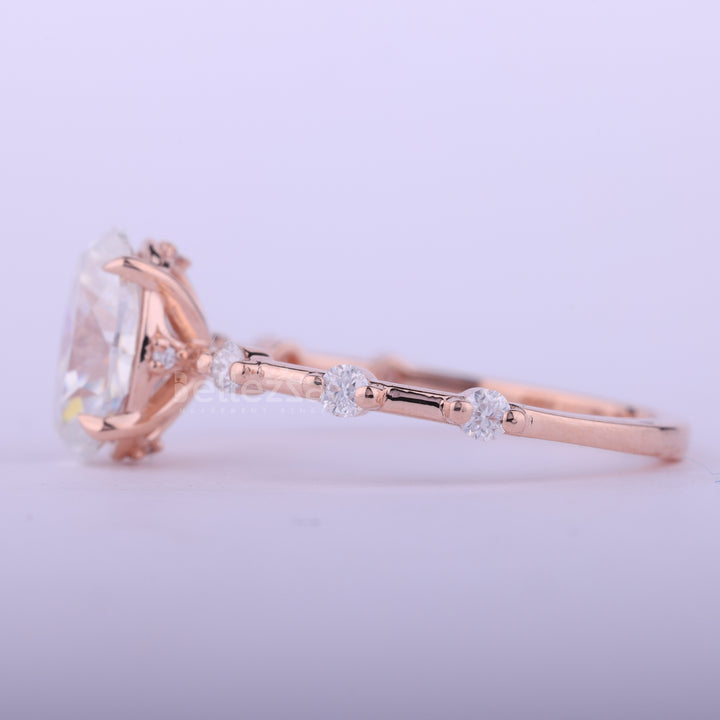 1.0CT Oval Cut Petite Pave Setting Moissanite Engagement Ring