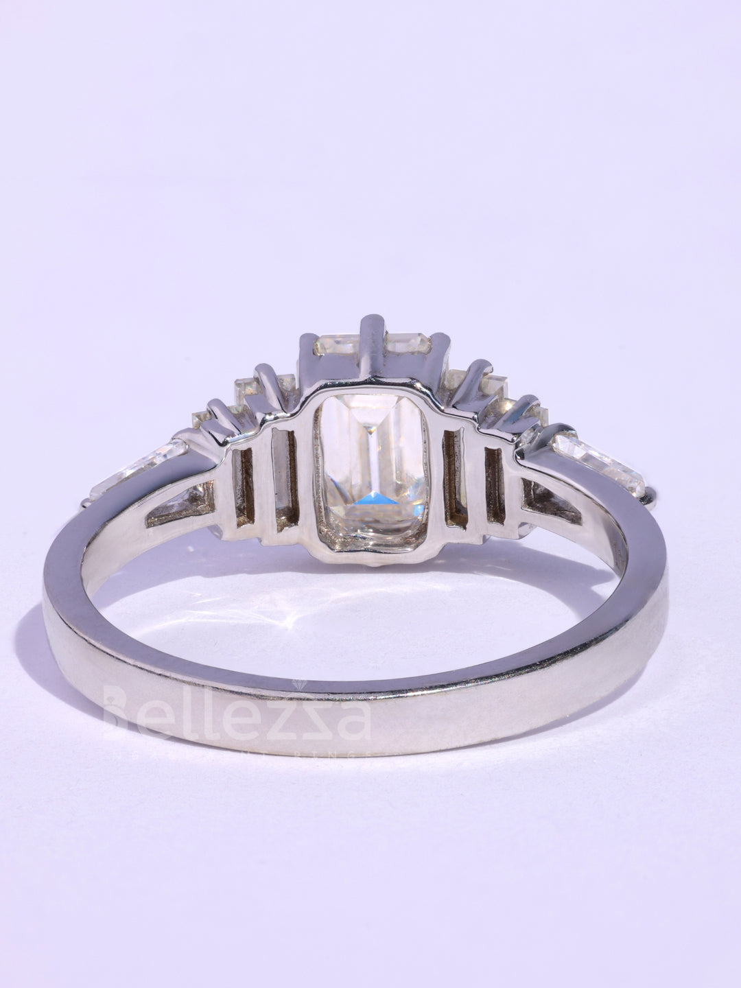 Emerald Cut Cluster Diamond Moissanite Engagement Ring