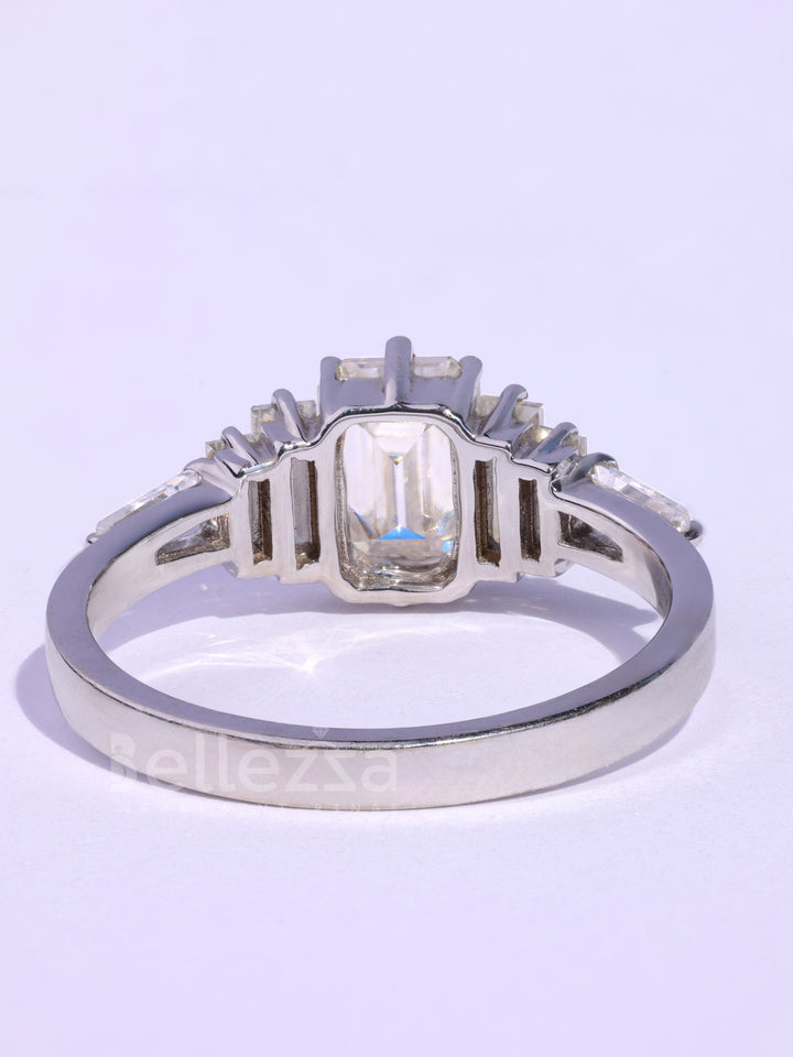Emerald Cut Cluster Diamond Moissanite Engagement Ring