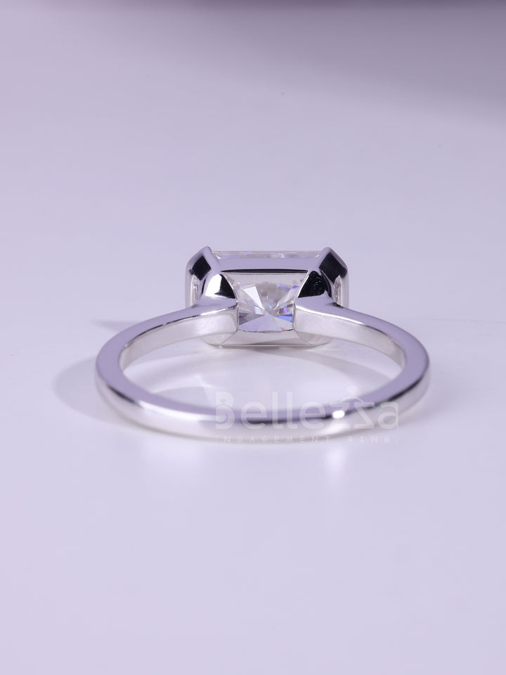 2.0CT Radiant Cut Half Bezel Setting Moissanite Engagement Ring