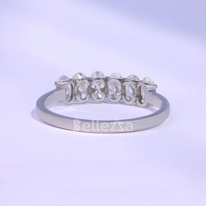 1.20TCW Oval Cut Six Diamond Moissanite Wedding Band - Ready To Ship