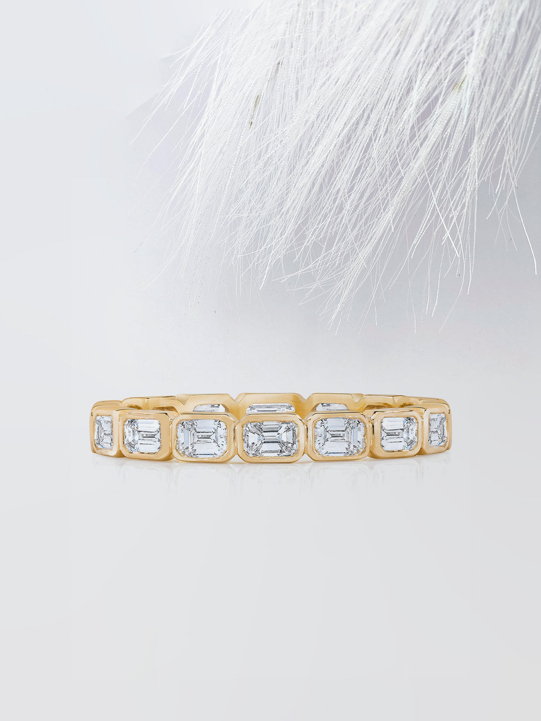 Emerald Cut Bezel Diamond Wedding Band For Women