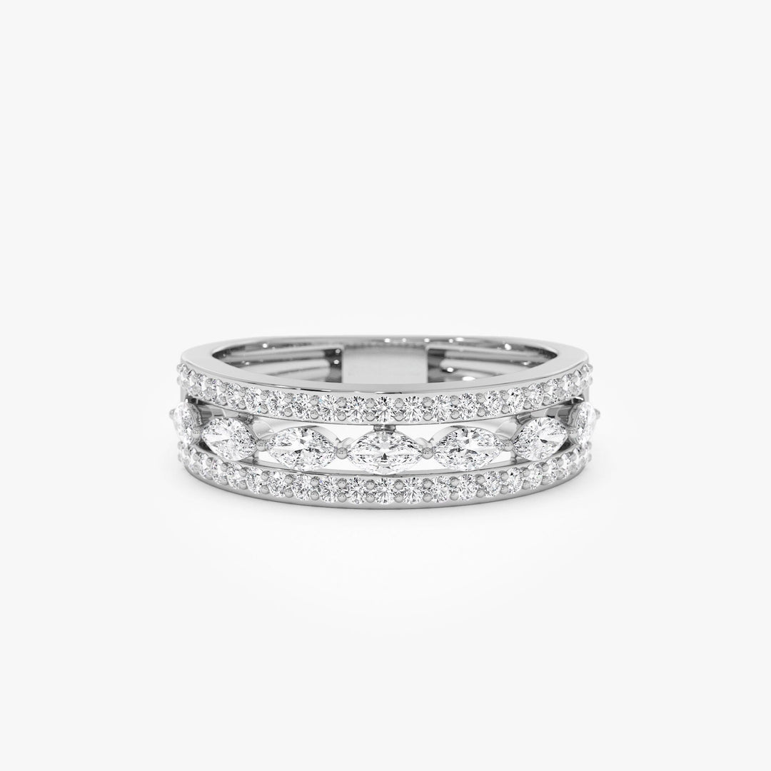Double Row Floating Marquise and Round Wedding Band