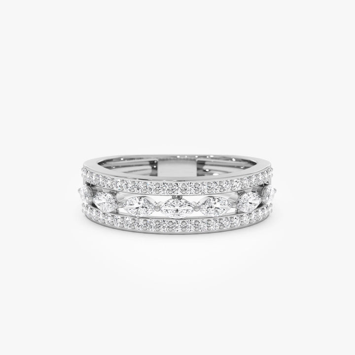 Double Row Floating Marquise and Round Wedding Band