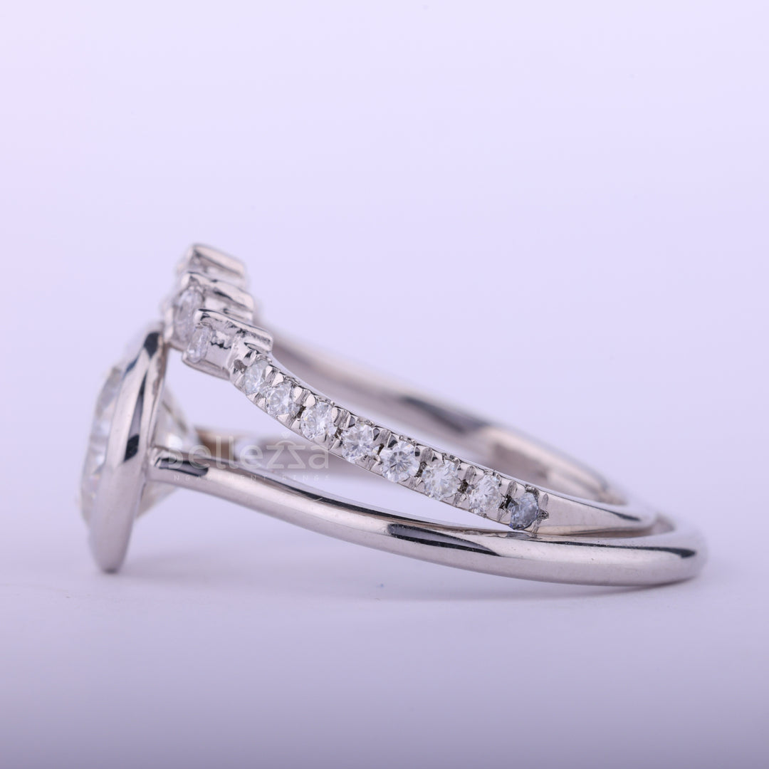 1.50CT ROund Cut Bezel Setting Curved Moissanite Bridal Ring Set