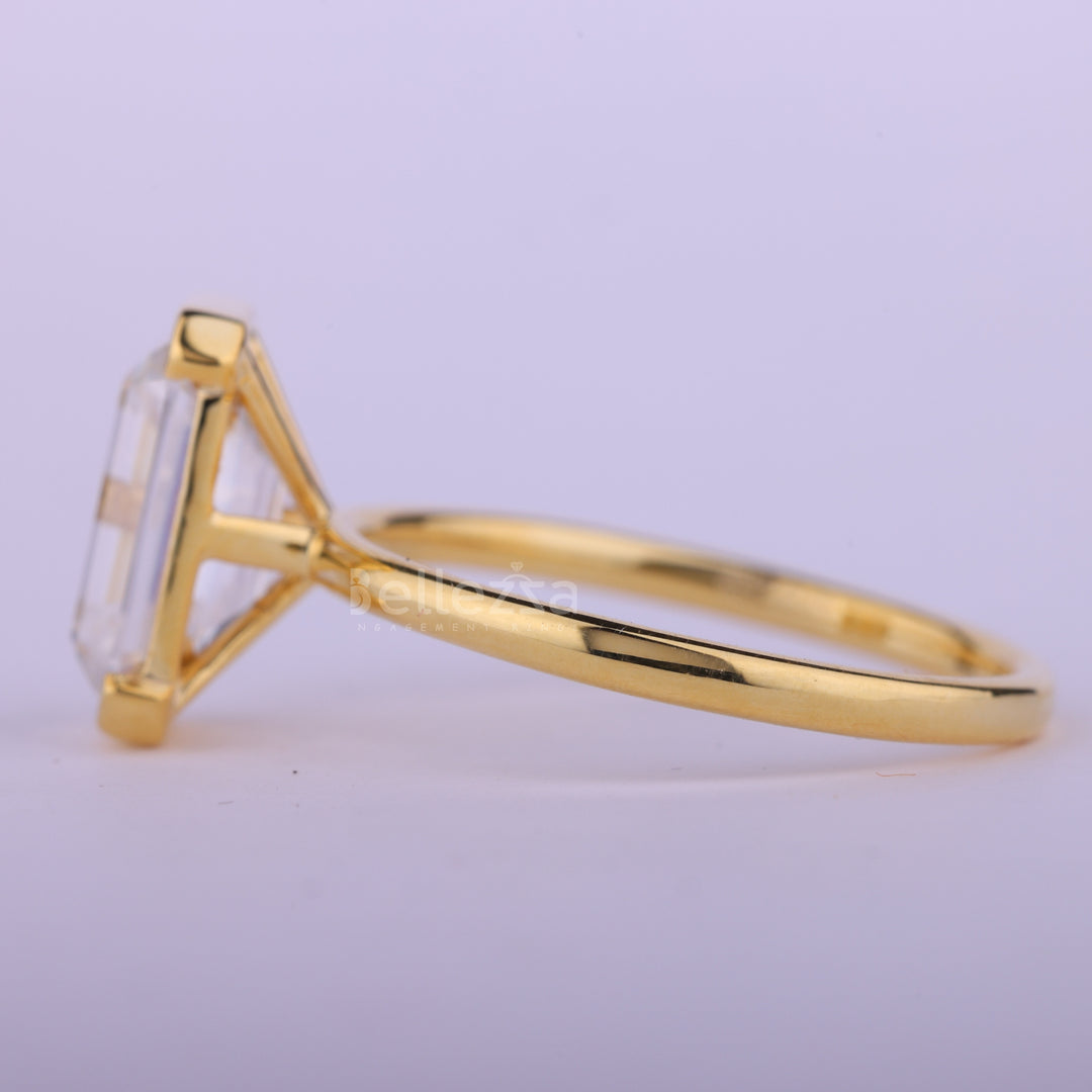 1.50CT Emerald Cut Half Bezel Set Solitaire Engagement Ring