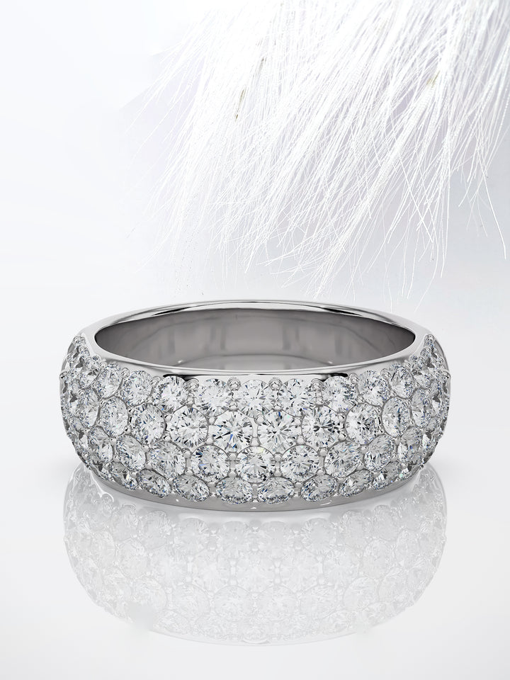 Round Cut Clustered Moissanite Men's Wedding Band In White Gold