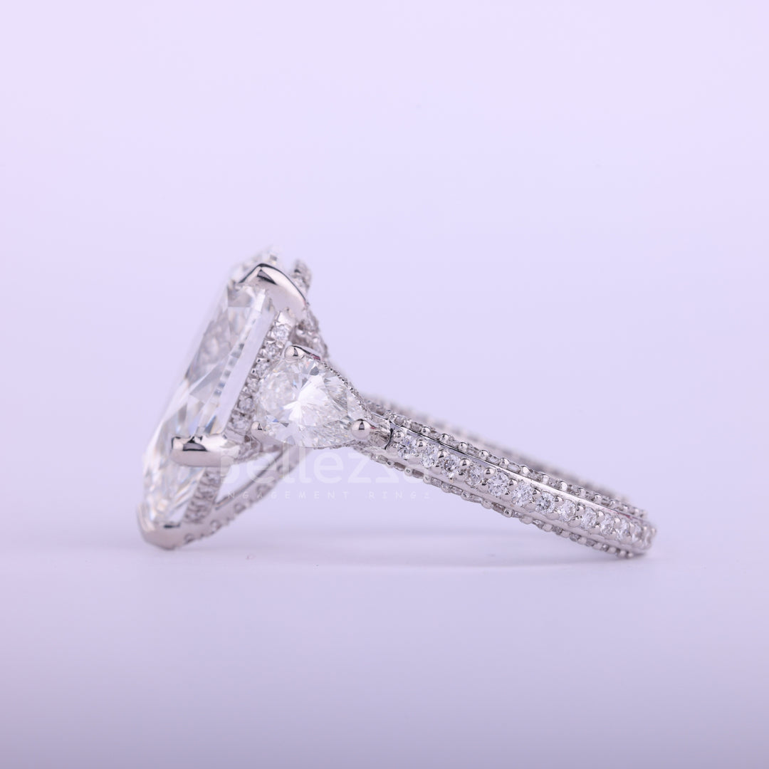 3.50CT Pear Cut Diamond Three Stone Cluster Engagement Ring