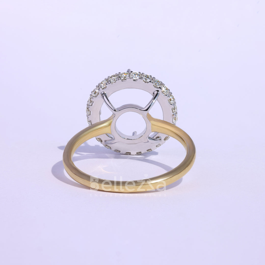 Round Cut Halo Diamond Semi Mount Engagement Ring - Ready To Ship
