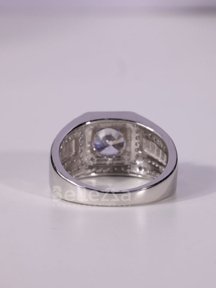 1.0CT Round Cut Halo Diamond Moissanite Men's Wedding Ring