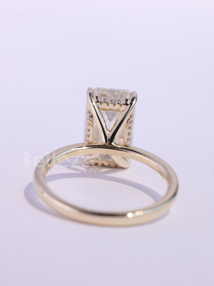 1.50CT Elongated Emerald Cut Hidden Halo Engagement Ring