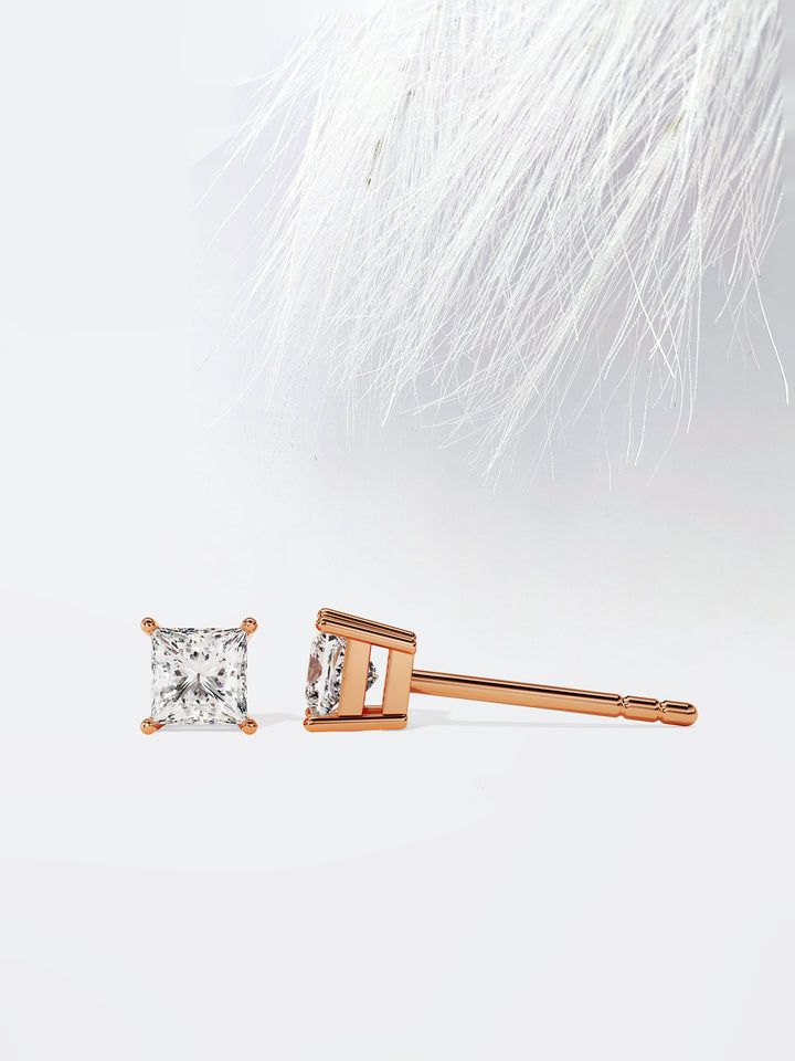 Princess Cut Solitaire Moissanite Stud Diamond Earrings For Women