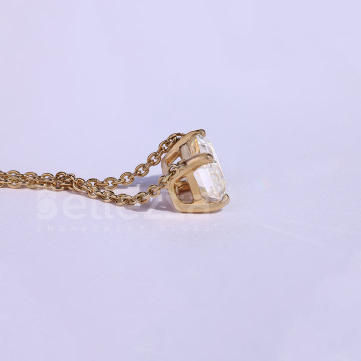 East West Emerald Diamond Moissanite Solitaire Necklace - Ready to Ship