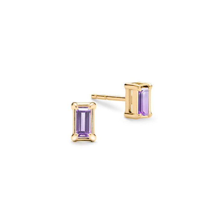 0.28TCW Baguette Cut Amethyst Moissanite February Birthstone Stud Earrings