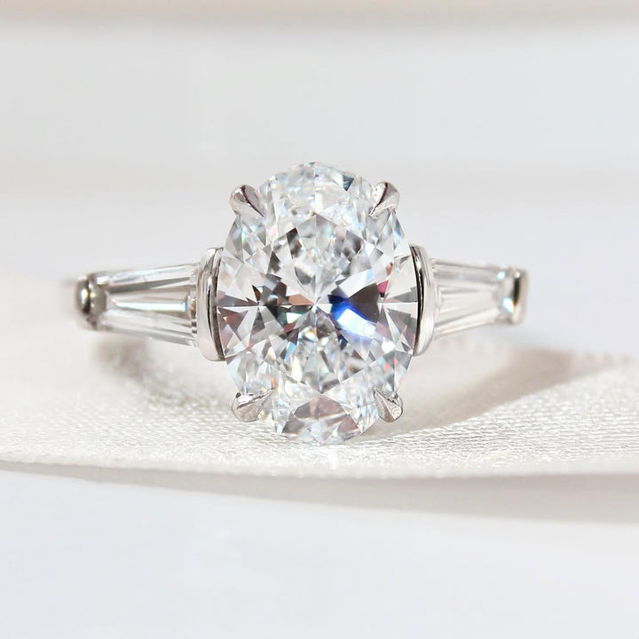 3.0 CT Oval   Lab Grown  Diamond Three Stone Style Engagement Ring