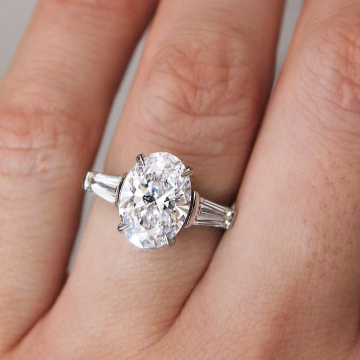 3.0 CT Oval   Lab Grown  Diamond Three Stone Style Engagement Ring