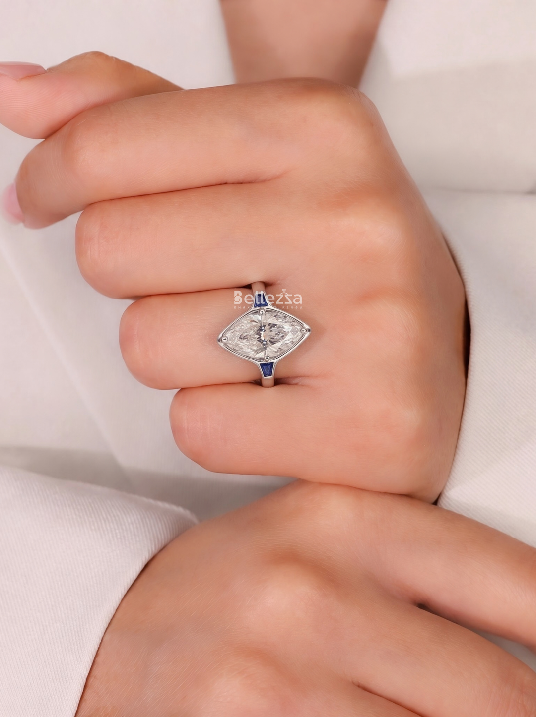 2.50CT Marquise Lab Grown Diamond Sapphire Accent Engagement Ring