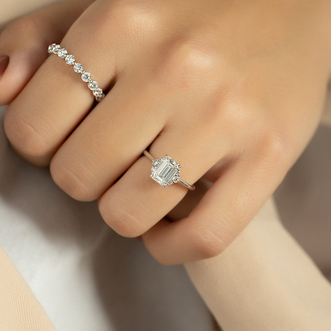 1.50 CT-3.50 CT Emerald  Lab Grown Diamond Cluster Engagement Ring