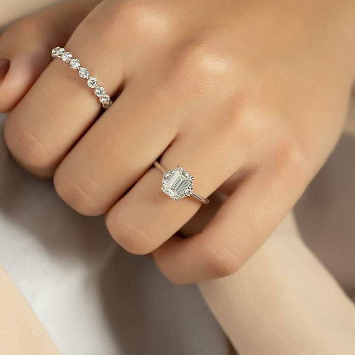 1.50 CT-3.50 CT Emerald  Lab Grown Diamond Cluster Engagement Ring