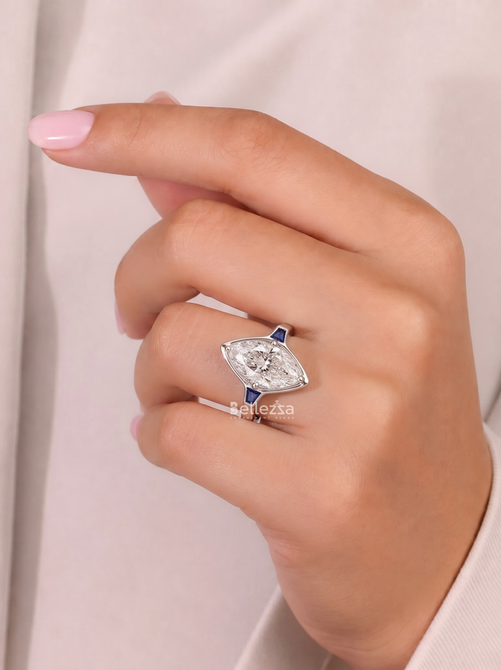 2.50CT Marquise Lab Grown Diamond Sapphire Accent Engagement Ring