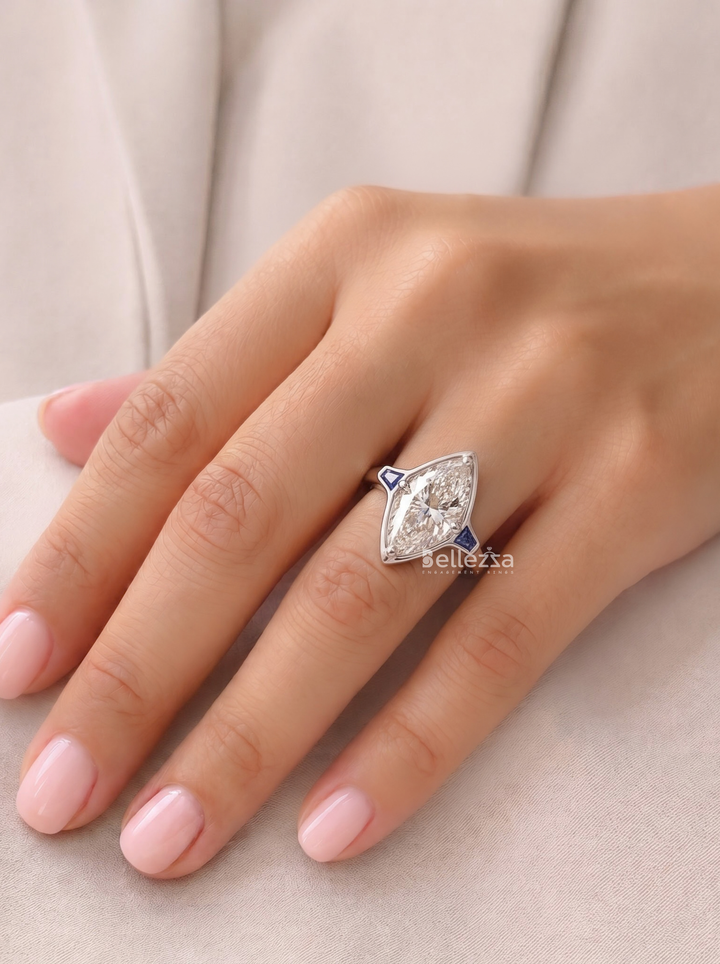 2.50CT Marquise Lab Grown Diamond Sapphire Accent Engagement Ring