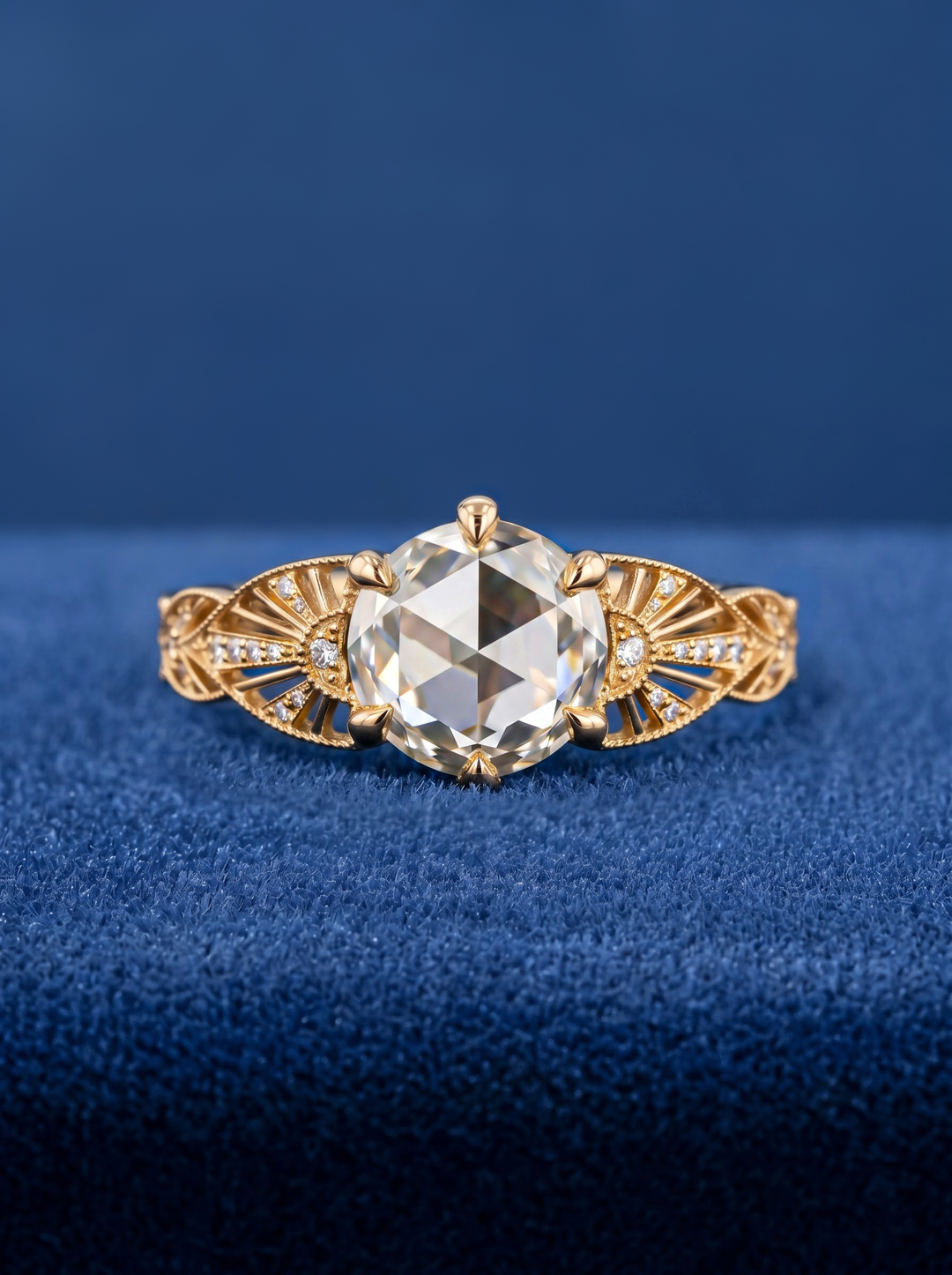 1.50CT Vintage Rose Cut Round Lab Grown Diamond Engagement ring