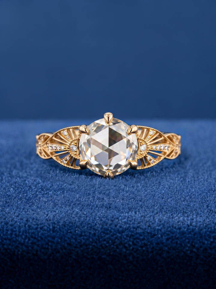 1.50CT Vintage Rose Cut Round Lab Grown Diamond Engagement ring