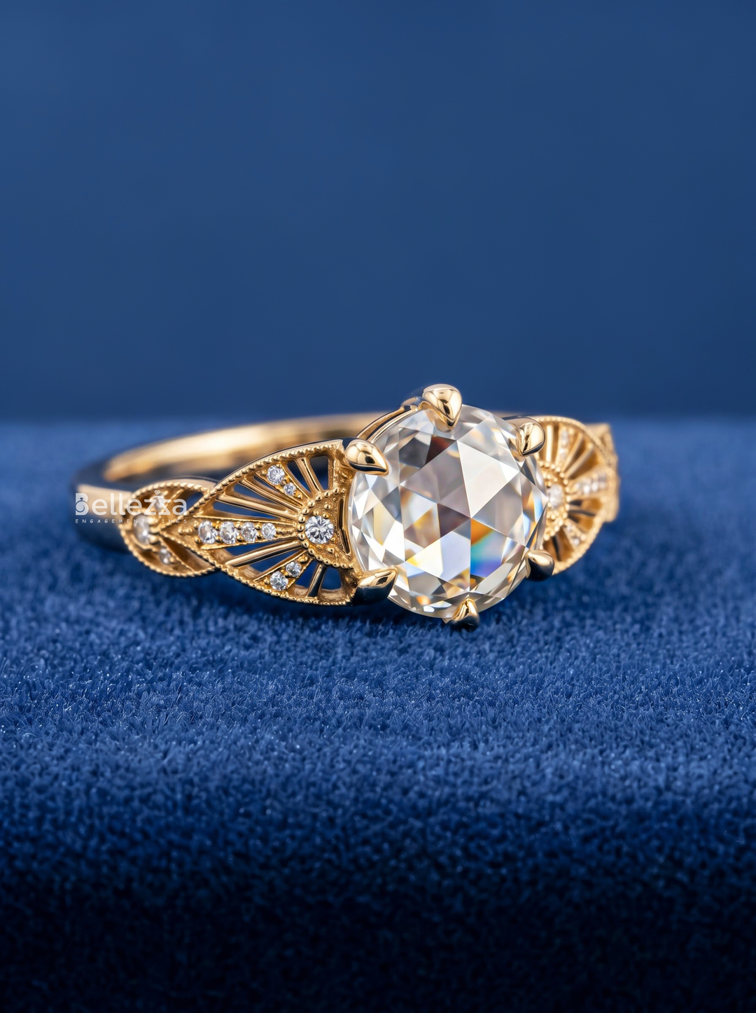 1.50CT Vintage Rose Cut Round Lab Grown Diamond Engagement ring