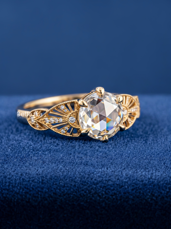 1.50CT Vintage Rose Cut Round Lab Grown Diamond Engagement ring