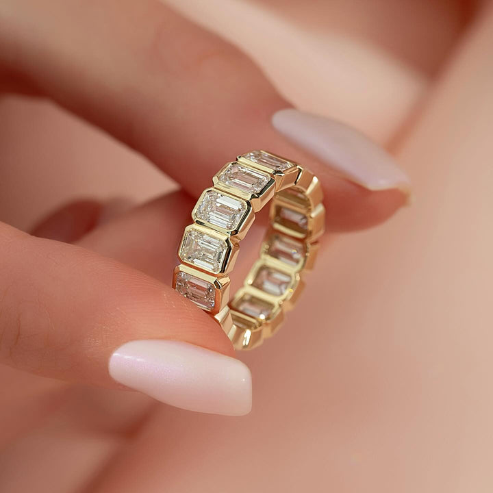 5.50 TCW Emerald  Diamond Bezel Eternity Wedding Band