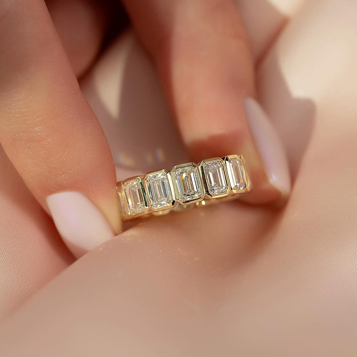 5.50 TCW Emerald  Diamond Bezel Eternity Wedding Band