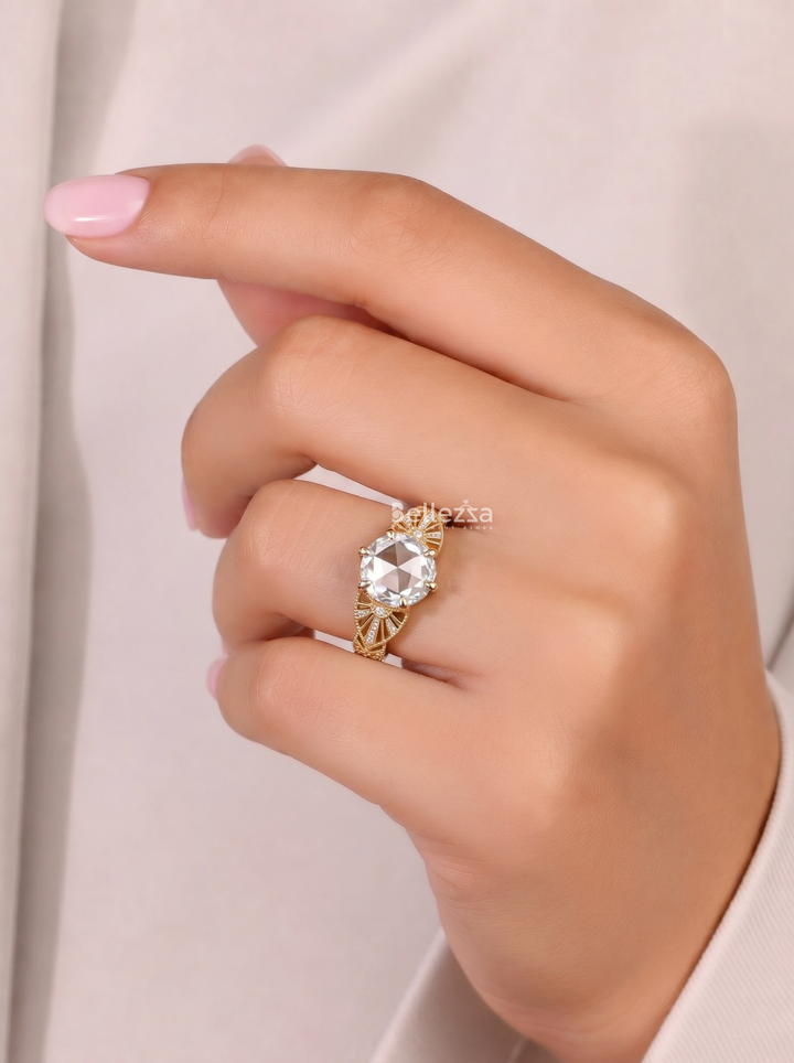 1.50CT Vintage Rose Cut Round Lab Grown Diamond Engagement ring
