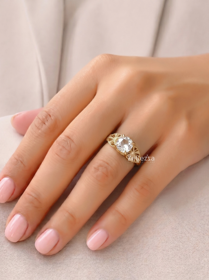 1.50CT Vintage Rose Cut Round Lab Grown Diamond Engagement ring