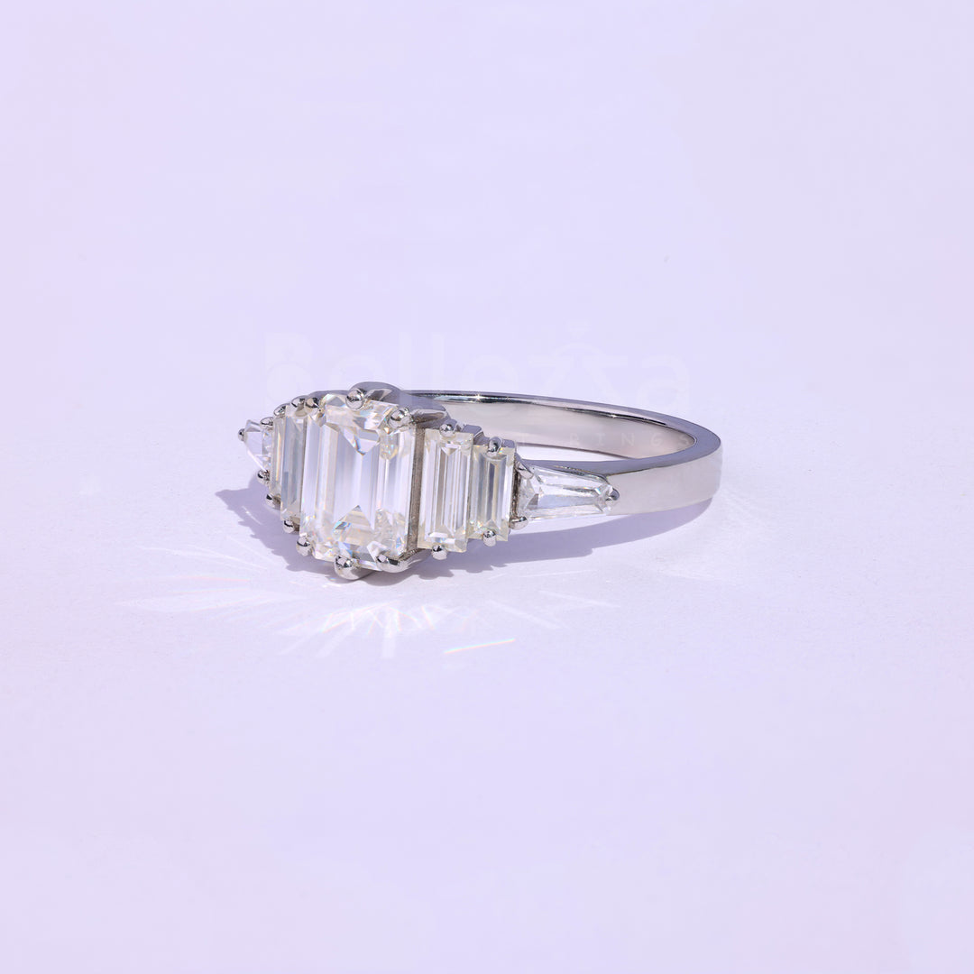 1.0CT Emerald Cut Cluster Moissanite Engagement Ring - Ready to ship