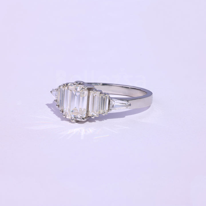 1.0CT Emerald Cut Cluster Moissanite Engagement Ring - Ready to ship